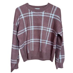 Z Supply Neutral Plaid Crewneck Sweater with White Accents
